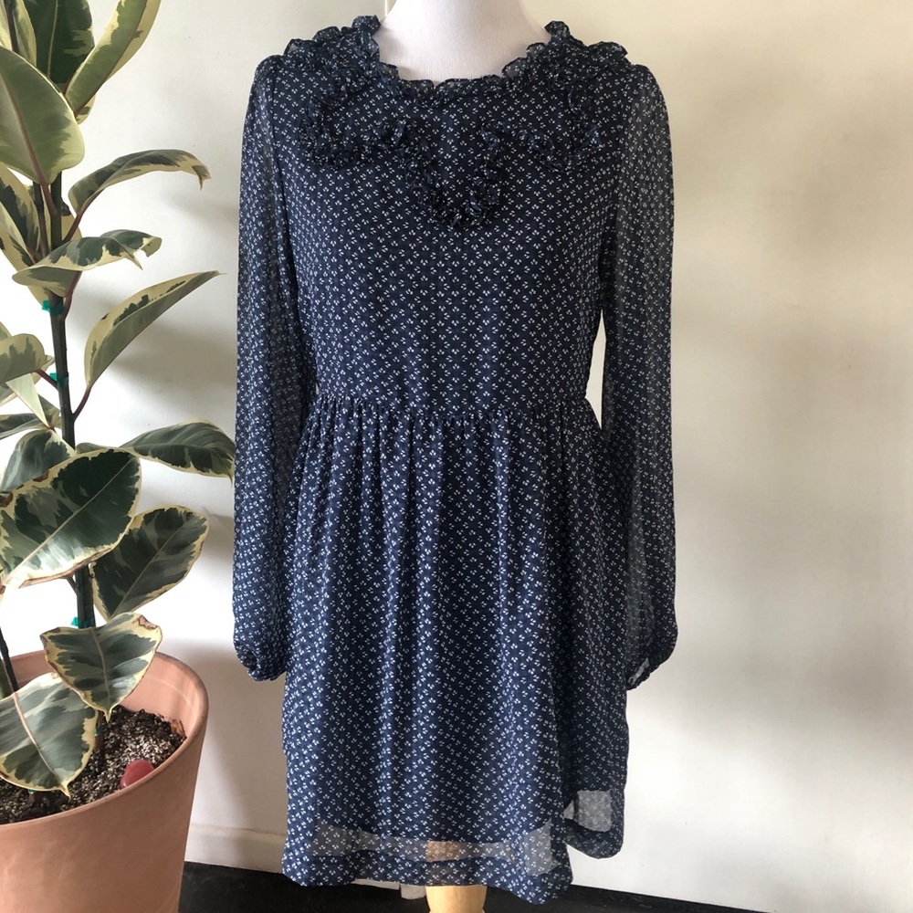 Free People Navy Print Chiffon Dress Size M
